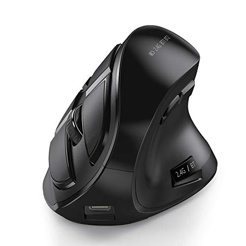 seenda Ergonomic Mouse, Wireless Vertical Mouse - Rechargeable Optical Mice for Multi-Purpose (Bluetooth 5.0 + Bluetooth 3.0 + USB Connection) Compatible Apple Mac and Windows Computers - Black