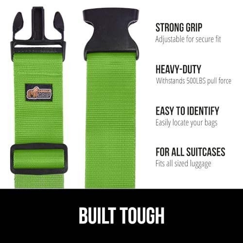 Gorilla Grip Heavy Duty 2 Pack Adjustable Luggage Straps for Suitcases, Easy to Identify Travel Belt Connector Holds Suitcase Together, Extends Life of Bag, Strap Connects Two Bags, Accessories Black