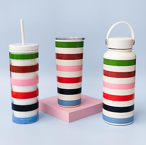 kate spade new york Cute Stainless Steel Mug, 24 Ounce Travel Tumbler, Double Wall Insulated Cup with Lid, Adventure Stripe
