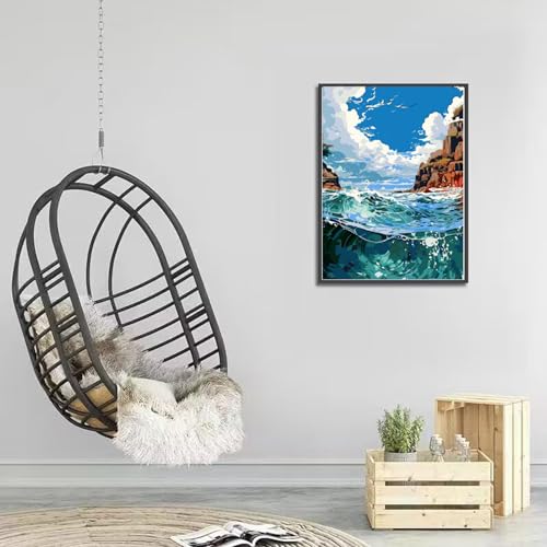 JAKI Landscape Paint by Number for Adults-Ocean Paint by Numbers for Adults Kids or Beginner,Paint by Number Perfect for Gift Home Wall Decor(16x20inch)