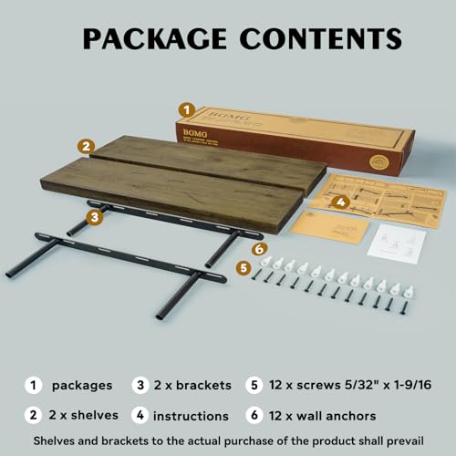 BGMG Floating Shelves 16 inch Long, Distressed,Wide Rustic Wooden Wall Shelves for Bathroom Living Room Bedroom Kitchen Farmhouse Set of 2-16x6.7x1.25 inch-Distressed Walnut