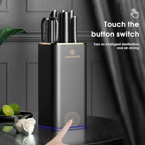 ZEEKMUSS Knife Set Knife Sets for Kitchen with Block 6-Piece Stainless Steel Block Knife Set with Sharpener Kitchen Scissors Smart Knife Holder Keep Clean and Dry Kitchen Home Gift (Black)