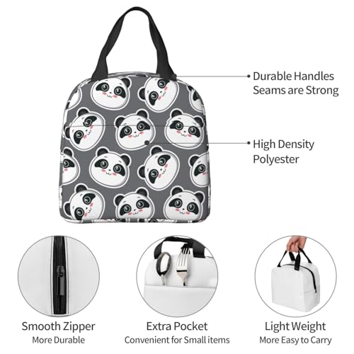 Duduho Cute Pandas Lunch Bag Compact Tote Bag Reusable Lunch Box Container For Women Men School Office Work, 6l