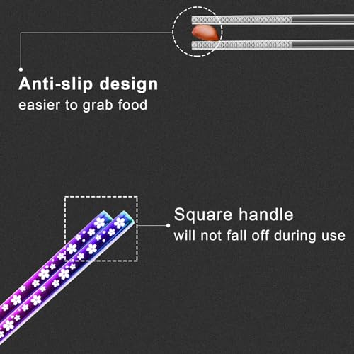 JOMUCO 5 Pairs Reusable Stainless Steel Chopsticks - Laser Engraved Floral Pattern - Dishwasher Safe - Easy to Use and Clean - Gift Set