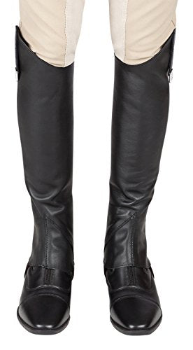 Huntley Equestrian 01004 Ultra Soft Custom Fit Along with Flexibility & Stability Premium Leather Half Chaps Maximum Grip & Durability Upper Swagger Tab & Metal Pendant - Black - Extra Small