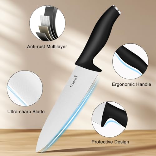 Premium kitchen Chef Knife Set,High Carbon Stainless Steel Ultra Sharp Blade Ergonomic Handle,Block Knife Set with Built-in Sharpener,Elegant Gift for Holiday(Black,15PCS)