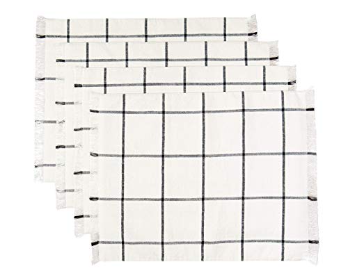 Sticky Toffee Woven Cotton Placemats Set of 4, Cream Farmhouse Plaid, 14 x 19 in, Washable Table Mats for Kitchen or Dining Table