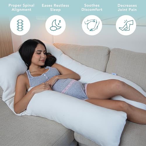 Pharmedoc Pregnancy Pillows, U-Shape Full Body Pillow - Solid – Removable Jersey Cover - Grey – Pregnancy Pillows for Sleeping – Body Pillows for Adults, Maternity Pillow and Pregnancy Must Haves