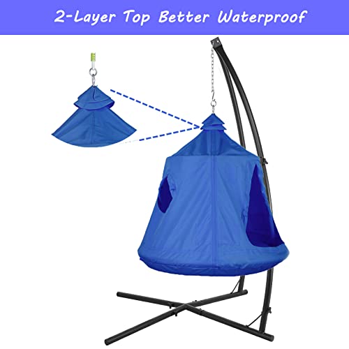 AthLike X-Shaped Hanging Tree Tent w/Swing Chair,Hammock Chair Stand Canopy w/Steel Frame,Indoor Outdoor Egg Basket Patio Seat w/Adjustable Solid Stand,Bedroom Porch Balcony Garden 330lb (Blue)