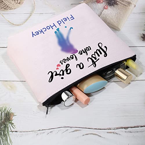 CMNIM Field Hockey Gifts for Girl Just a Girl Who Loves Field Hockey Player Gifts Field Hockey Makeup Bags Cosmetic Travel Bags Inspirational Gifts (Field Hockey Bag Pink)