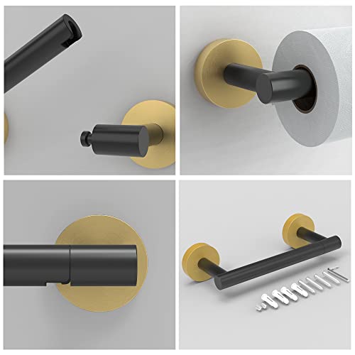 RARXTR Black and Gold Toilet Paper Holder SUS304 Stainless Steel Double Post Pivoting Toilet Paper Roll Holder Wall Mounted Tissue Holder for Commercial Bathroom RV Matte Black & Brushed Brass Finish