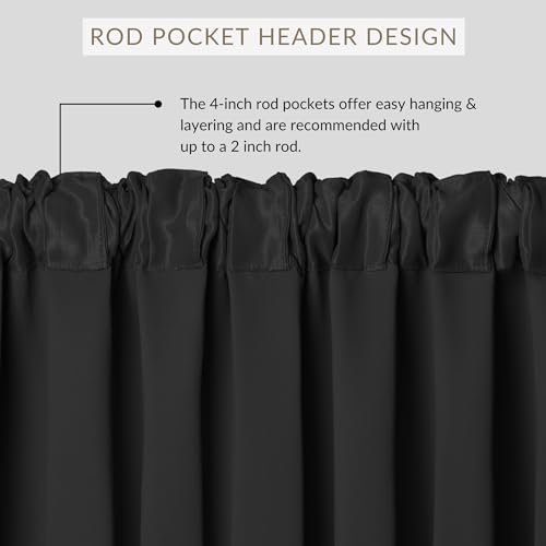 Elrene Home Fashions All Seasons Room-Darkening Waterfall Window Valance, Accessory for Bedroom or Living Room Windows with Rod Pocket Tabs, 52" x 36", Black, 1 Valance