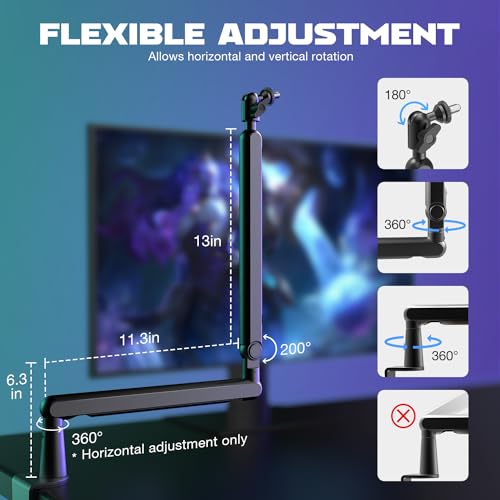 FIFINE Microphone Boom Arm, Low Profile Adjustable Stick Microphone Arm Stand with Desk Mount Clamp, Screw Adapter, Cable Management, for Podcast Streaming Gaming Studio-BM88