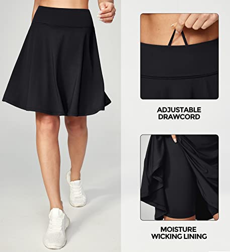 IUGA 20" Knee Length Skorts Skirts for Women with Pockets Tennis Skirt High Waisted Golf Skirts for Women Casual Athletic Black