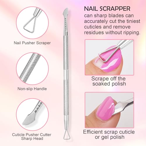 Makartt Cuticle Pushers, Pink Cuticle Knife, 2Pcs Professional Stainless Steel Dual Ended Cuticle Remover with Spoon Pusher, Cutter, Scraper & Dead Skin Fork for Manicure Pedicure Nail Care Kit