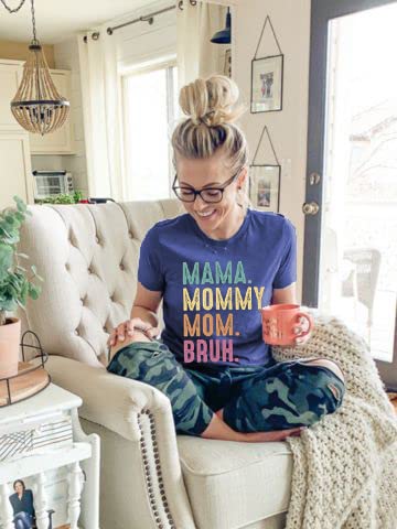 Mama Shirt for Women: Mama Mommy Mom Bruh Shirts Mom Shirts Funny Rainbow Mama Graphic Short Sleeve Tee Tops