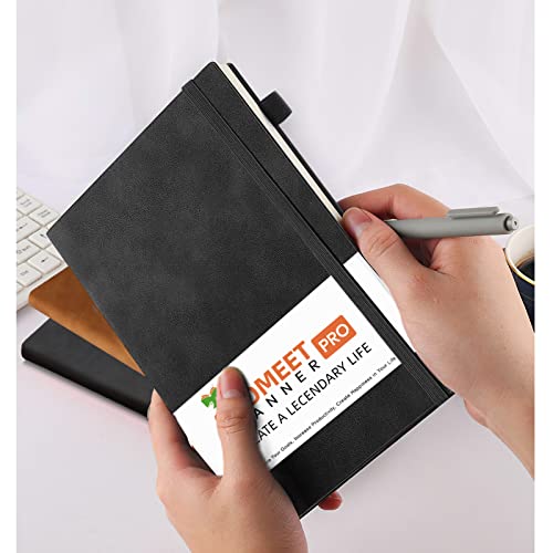 Soomeet Lined Journal Notebook, 200 Pages, Leather Hardcover Notebooks, A5 College Ruled Thick Classic with Pen Loop Notebook Journals for Writing, for Women Men Office School, 5.75'' X 8.38'', Black