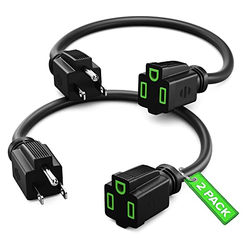 Maximm 14/3 Extension Cord 0.9 Foot, 14AWG 2 Pack, Black, 1-Outlet Heavy Duty Indoor ETL Listed, 3 Prong Plug Power Cord for Garden, Lawn, Appliances