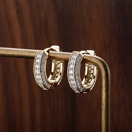 TOPGRILLZ Iced Out Hoop Earrings Cubic Zirconia Huggie Cartilage Cuff Hypoallergenic 14K Gold Plated Luxury Fashion Round Circle Earrings For Men Women-18Gold
