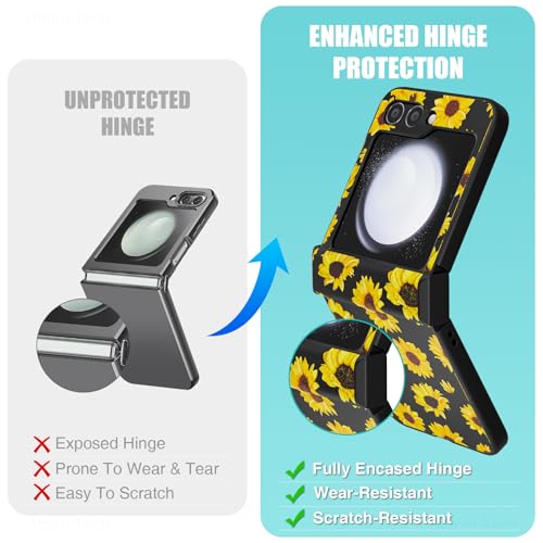 Tomorotec Protective Flip Case for Samsung Galaxy Z Flip5 5G, Stylish Design Shockproof & Scratch-Resistant Durable PC Case with 360° Hinge Protection & Wireless Charging Support (Blooming Sunflowers)