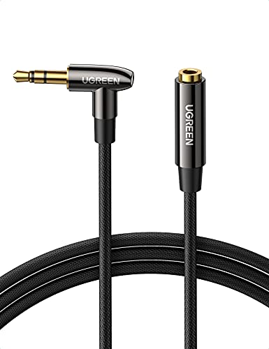 UGREEN 3.5mm Headphone Extension Cable Right Angle Aux Extender Stereo Jack Male to Female Earphone Lead Nylon Cord Compatible with Smart TV, Car Radio, PC, MacBook, Speaker, MP3 Player, Phone, 3.3FT