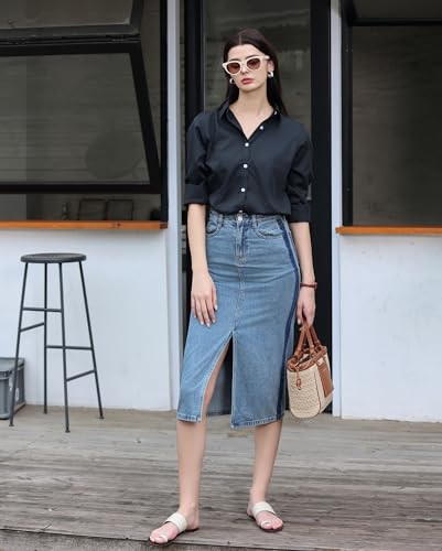Women's Formal Work Wear Simple Shirt (225 Black, XS)