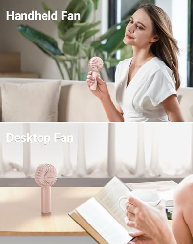 SWEETFULL Mini Portable Fan Powerful Handheld Fan Rechargeable,3 Speeds Personal Small Hand Fan for Travel Makeup Eyelash Fan for Stylish Kids Girls Women USB Cute Design