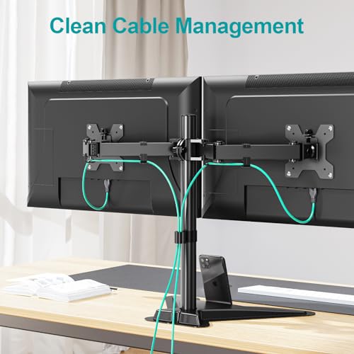 MOUNT PRO Dual Monitor Stand, Free-Standing Full Motion Monitor Desk Mount Fits 2 Screens up to 27 inches,17.6lbs with Height Adjustable, Swivel, Tilt, Rotation, VESA 75x75 100x100, Black