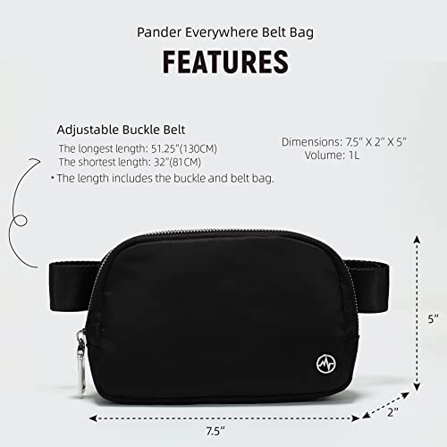 Pander Unisex Belt Bag Fanny Pack for Women with Adjustable Strap, Small Waist Pouch for Workout Running Traveling Hiking. (White Opal)