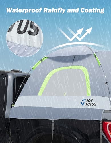 JOYTUTUS Truck Tent with Rainfly 5.5Ft-6Ft, Straight Spacious Truck Bed Tent with Sky View Mesh, Waterproof PU2000mm Double Layer for 2 Person