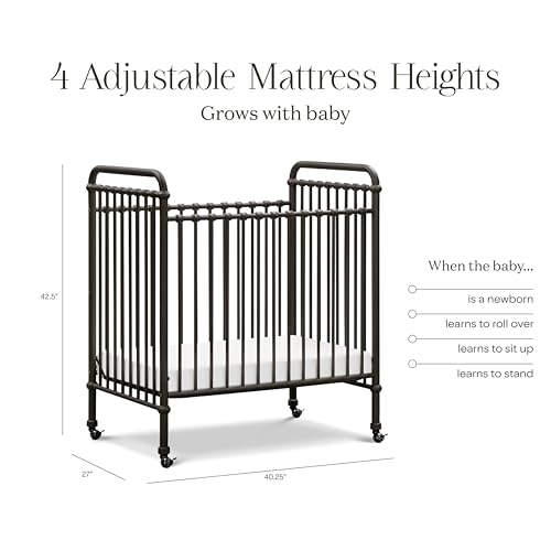 NAMESAKE Abigail 3-in-1 Convertible Mini Metal Crib in Vintage Iron, Greenguard Gold Certified