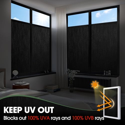 Coavas Blackout Window Privacy Film 100% Lighting Blocking Opaque Room Darkening Film Anti UV Static Cling Removable Frosted Black Out Window Tint Cover for Day Sleep Bathroom (45.2 x 314.9 Inches)