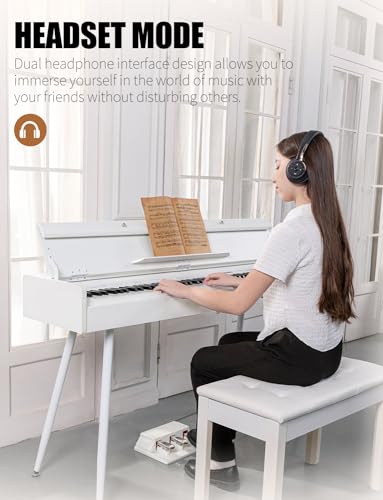UISCOM 88 Key Weighted Digital Piano - Wooden Desk Electric Piano Transforms Between Desk and Vanity - Progressive Hammer-Action Keyboard, Perfect for Beginners with MIDI Functionality