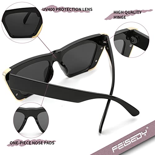 FEISEDY Retro Sunglasses for Women Men Vintage Cat Eye Fashion Metal Square 70s Frame Classic UV Protection Sun Glasses B2966