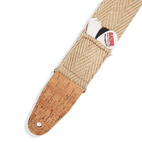 Levy's Leathers 2" Hemp ‘Vegan’ Guitar Strap With Berry And Taupe Motif On Natural Hemp Webbing With 2-Ply Cork Ends (MH8P-007)