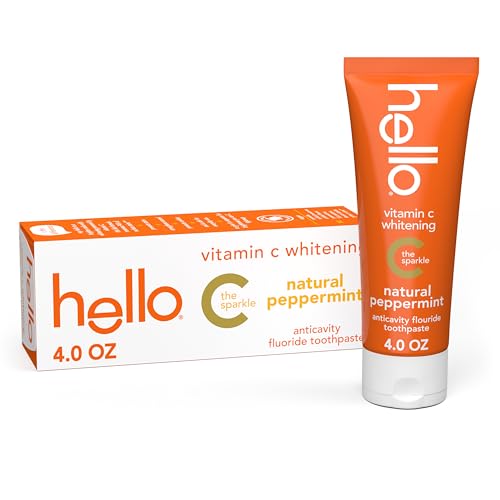 Hello Vitamin C Whitening Toothpaste with Fluoride, Teeth Whitening Toothpaste for Adults, Helps Freshen Breath and Removes Surface Stains, SLS Free, Natural Peppermint Flavor, 4.0 oz Tube