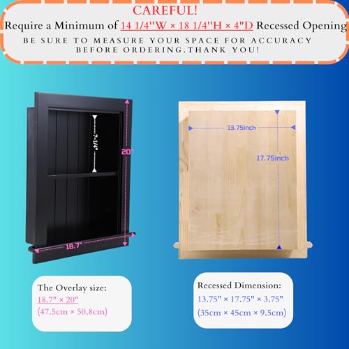 Potter-Island 14 x 18 Medicine Cabinet Recessed, Wall Niche, Bathroom Wall Cabinet, 3-Tier, Between Studs Shelving for Drywall, Black