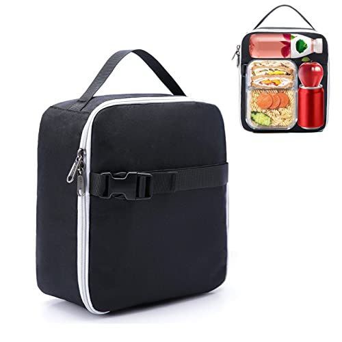 XQXA Insulated Lunch Bag - Reusable Lunch Box Thickened Thermal Soft Leakproof Lunch Tote Bag for Adult Office/Travel Picnic (Black-L)