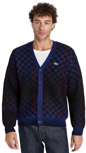 Lacoste Men's Relaxed Fit Long Sleeve Button Down Cardigan Sweater, XX-Small