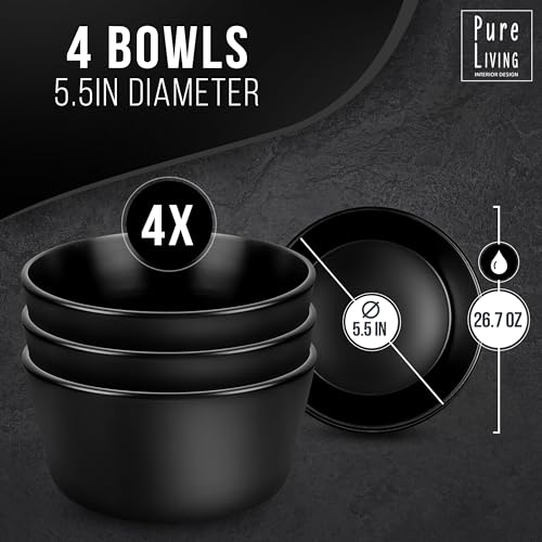 26.7 Oz Large Soup Bowls, Stoneware Cereal Bowls Set of 4, Stylish Matte Black Pasta Bowls for Kitchen, 5.5" Dishwasher and Microwave Safe Ceramic Bowl,Cereal Bowl, Soup Bowl Set…