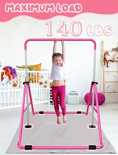 Sportsroyals Gymnastics Bar for Kids,Adjustable Height Gymnastic Horizontal Bars,Folding Gymnastic Junior Training Kip Bar for Home, Pink (Pink)