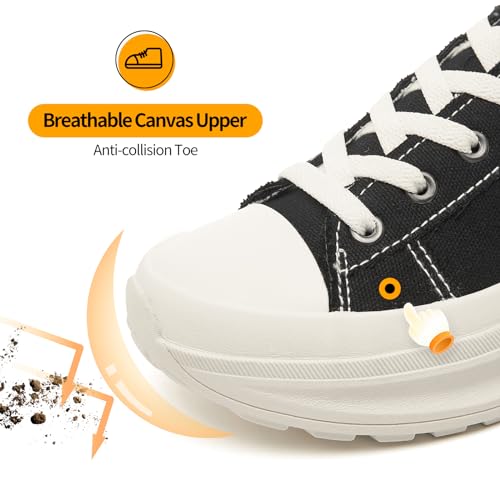 ZGR Womens Low Top Platform Sneakers,White Canvas Sneakers,Casual Platform Tennis Shoes(Black.US5.5)