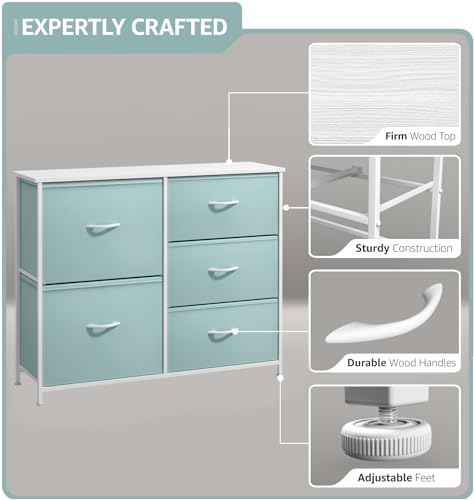 Sorbus Kids Dresser with 5 Drawers - Storage Chest Organizer Unit with Steel Frame, Wood Top & Handles, Tie-dye Fabric Bins for Clothes - Wide Furniture for Bedroom Hallway Kids Room Nursery & Closet