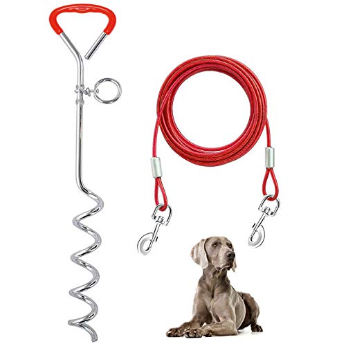 Supet Dog Tie Out Cable and Stake 32/16/10 ft Outdoor, Yard and Camping, for Medium to Large Dogs Up to 125 lbs, 16" Stake, 32/16/10 ft Cable with Durable Spring and Metal Hooks for Outdoor