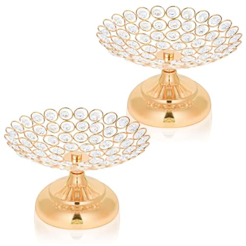 kehail 2 Pack Crystal Gold Metal Hollow Candy Tray, Countertop Storage Box, Snack Tray, for Centerpieces, Wedding Holiday Decorations, 7.7" L×4.4" W