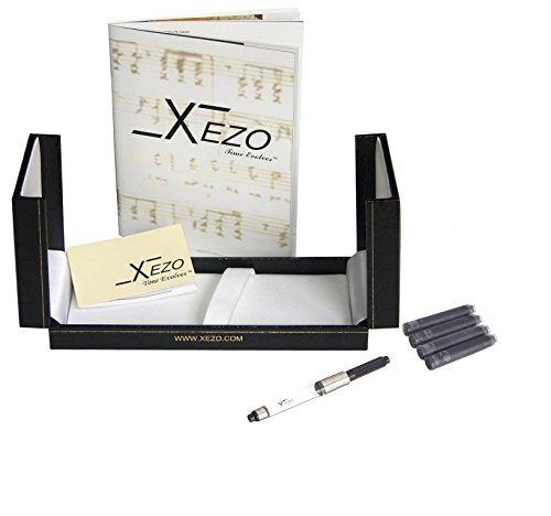 Xezo Maestro Fountain Pen, Medium Nib. Handcrafted with Black Mother of Pearl Inlay. Platinum Plated. Limited Edition, Serialized. No Two Alike