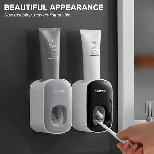 MOPMS Toothpaste Dispenser Wall Mounted for Bathroom Automatic Toothpaste Squeezer for Kids and Adult (Grey and Black)