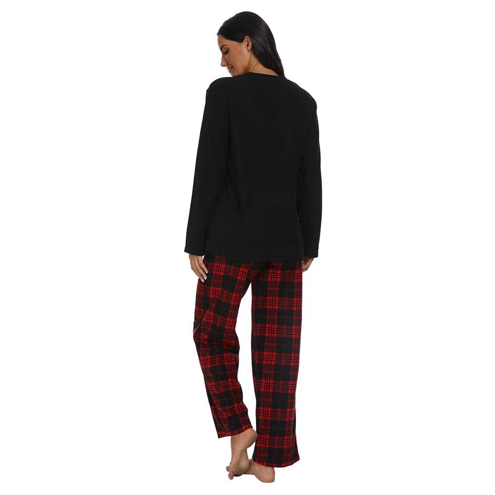 U2SKIIN Couple Pajama Sets, Plaid Pajama Set for Men and Women Soft Warm Pjs Set Black/Red-Black Plaid Womens Medium