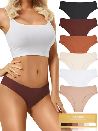 tichers Seamless Women's Underwear - No Show Bikini Panties & Briefs, 6-Pack