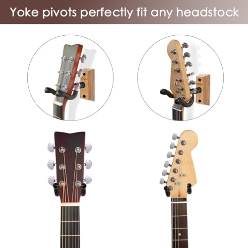 SNIGJAT Guitar Hanger 2 Pack, Hardwood Guitar Wall Mount with Rotatable Hook, Guitar Wall Hangers Holder Hook Stand for Acoustic, Electric, Bass, Banjo, Mandolin, Guitar Accessories for Guitar Player